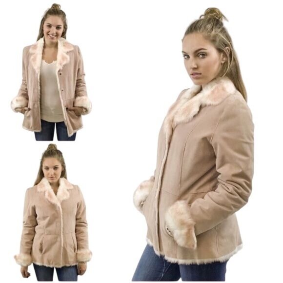 Vtg Y2K Wilsons Leather Pink Faux Fur & Suede Penny Lane Coat | Luxe Boho Glam M - Picture 10 of 16